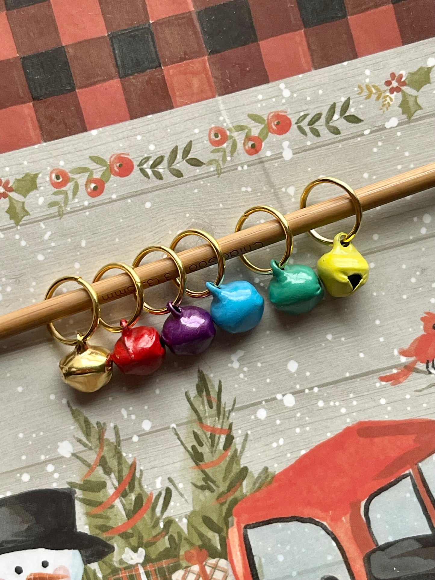 Matte Jingle Bells Stitch Markers, Snagfree Knitting Progress Keepers