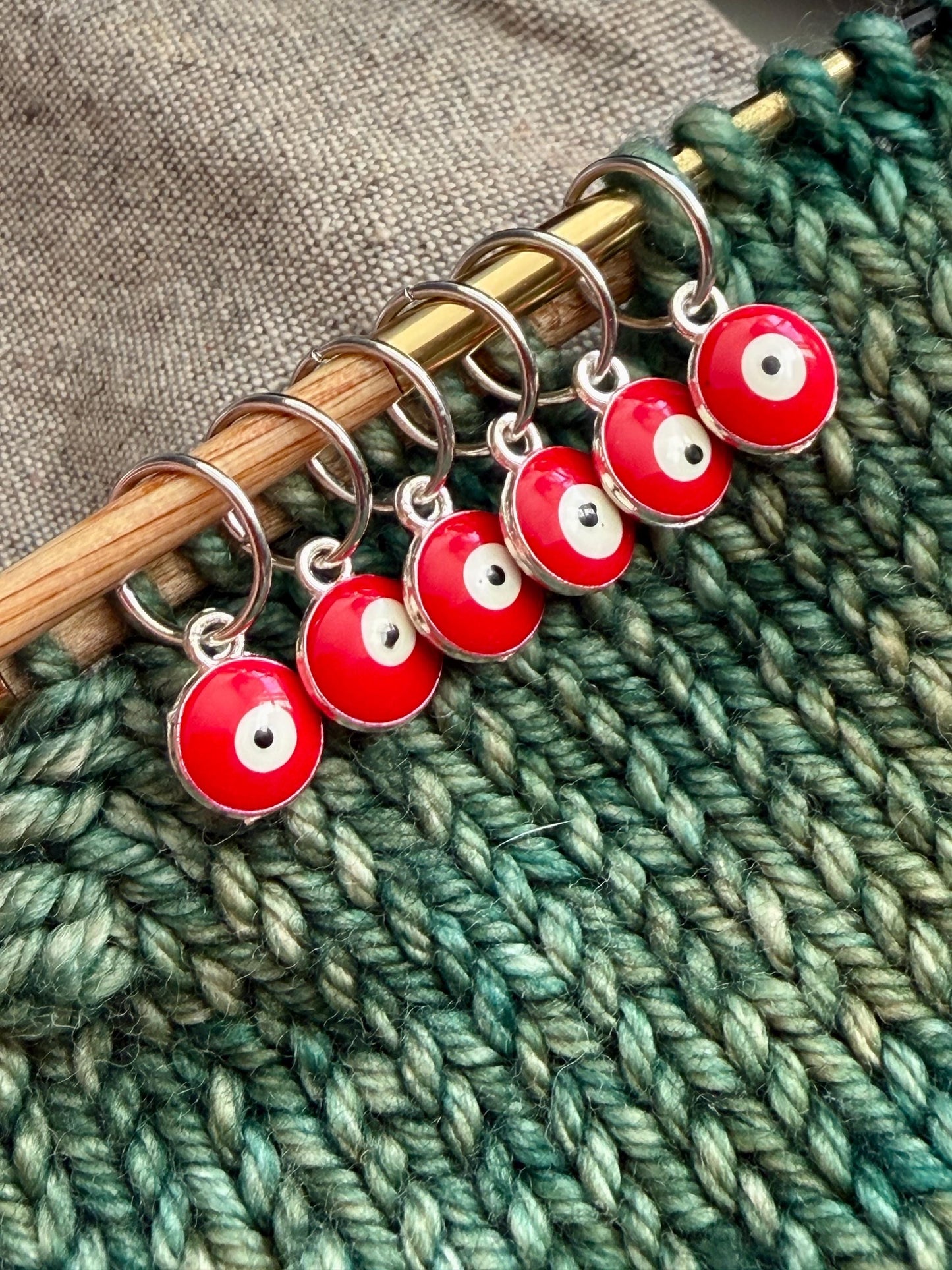 Red Evil Eye Snagless Stitch Markers, Snag Free Knitting, Knitter Progress Keepers, Yarn Jewelry