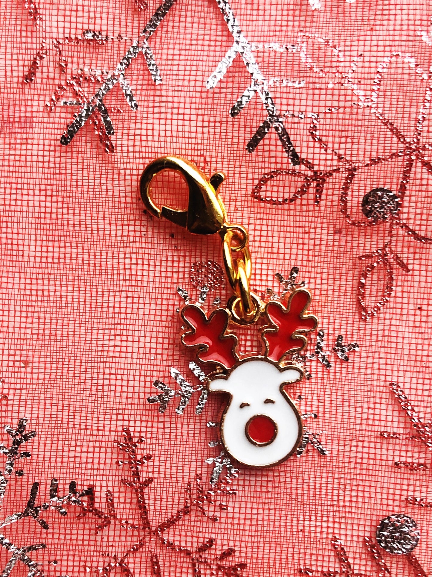 Reindeer Charm with Lobster Clasp, Christmas Knitting Crochet Project Keeper