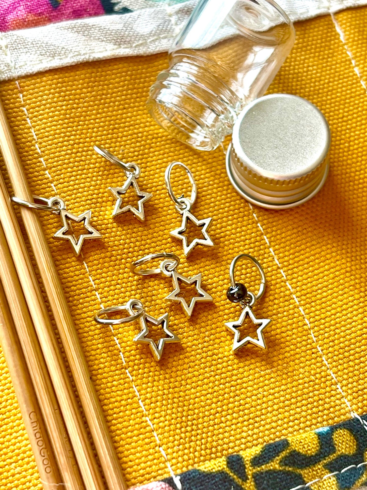Silver Star Stitch Markers, Snag Free Knitting Accessories, Set of 6