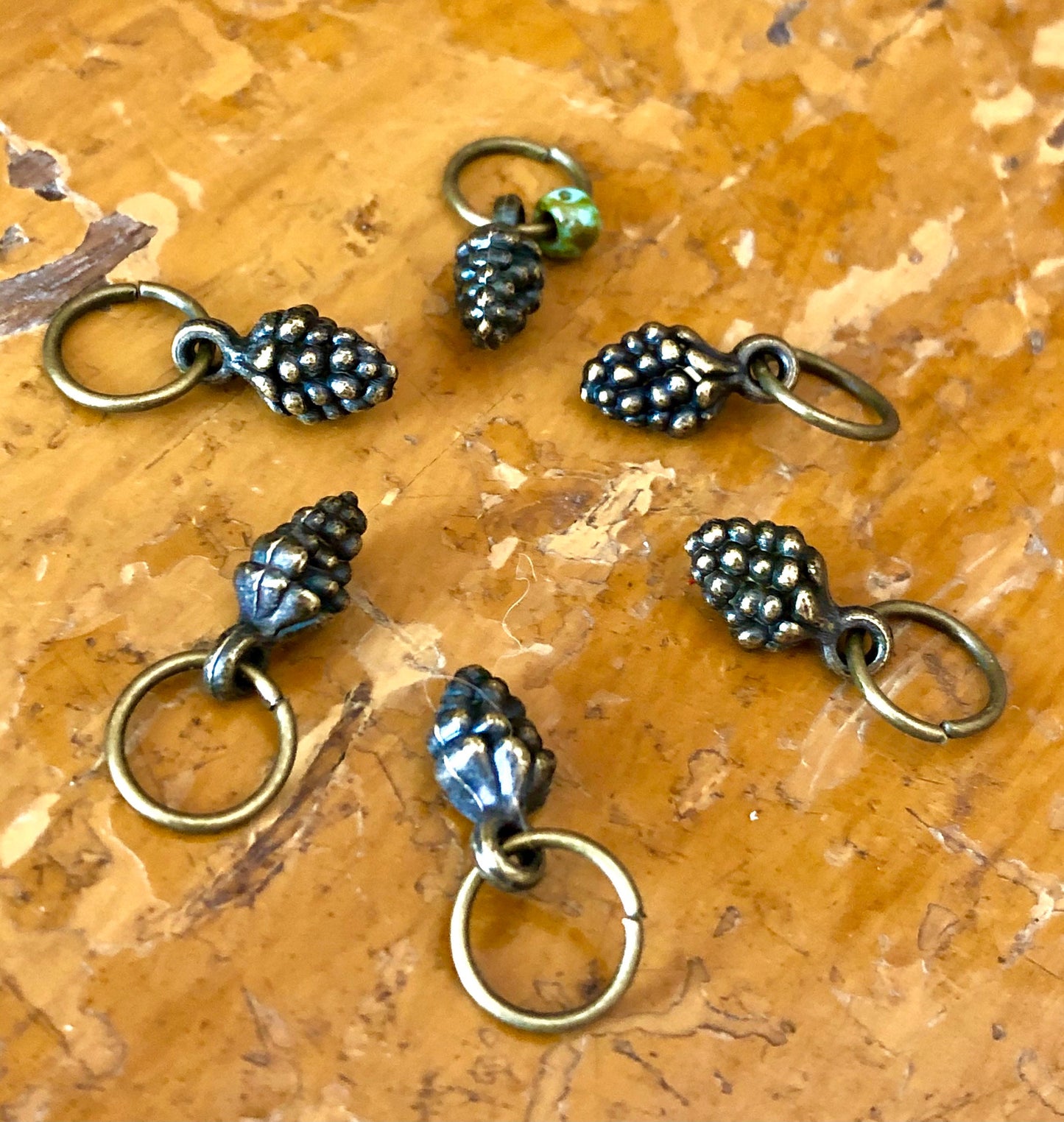 Antique Bronze Pine Cone Stitch Markers, Knitting Accessories, US9 Needles