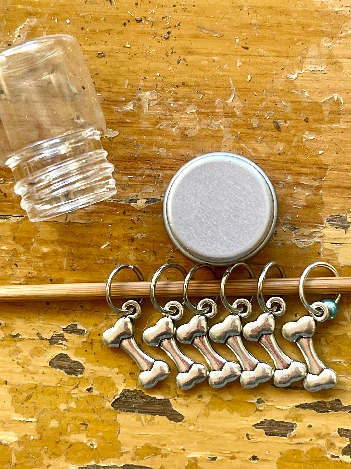 Silver Dog Bone Stitch Markers, Snagless Knit Notions, Set of 6
