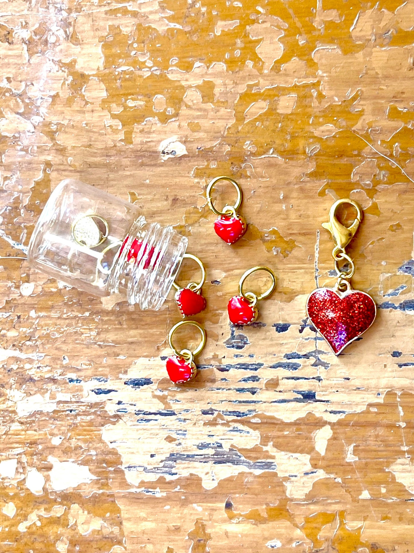 Red Heart Stitch Markers, Snagfree Knitting Rings in Glass Bottle