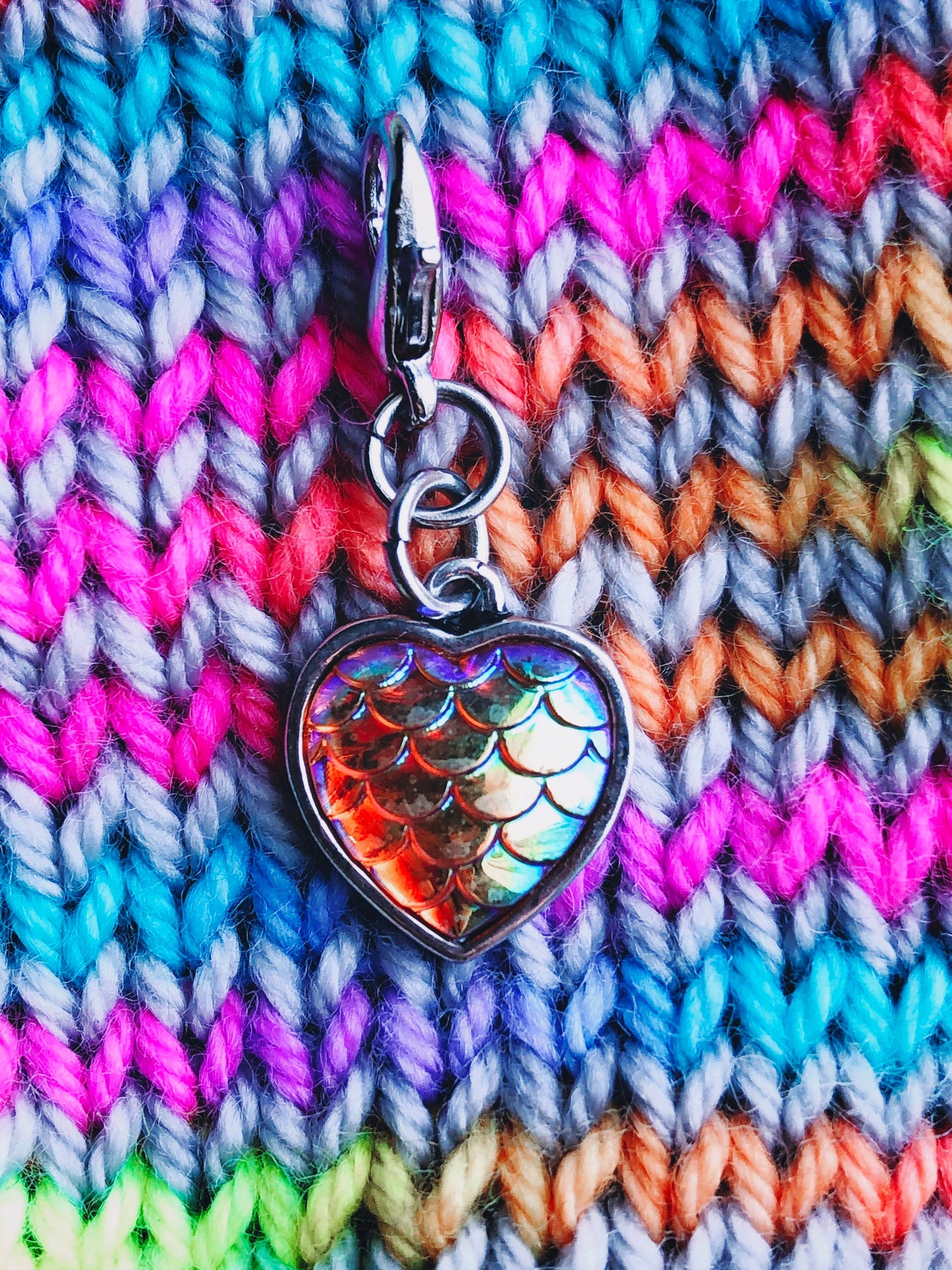 Mermaid Scales Heart Progress Keeper, Knitting Crochet Zipper Pull
