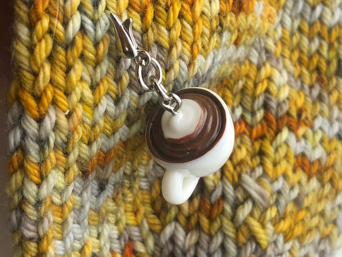 Latte Coffee Cup Zipper Pull Charm, Progress Keeper, Stitch Marker