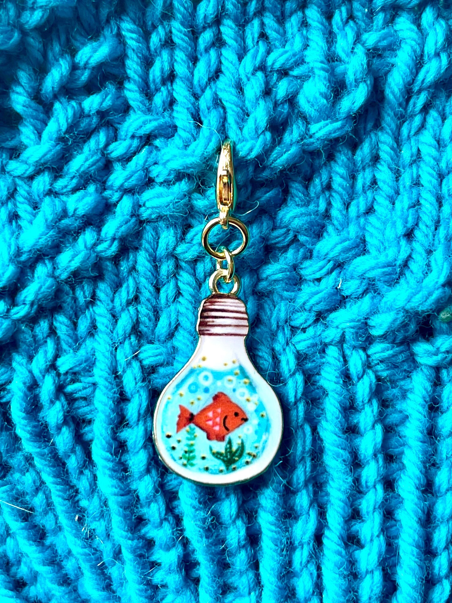 Goldfish Lightbulb Zipper Pull, Stitch Marker, Knitting Crochet Accessory, Progress Keeper, Yarn Jewelry