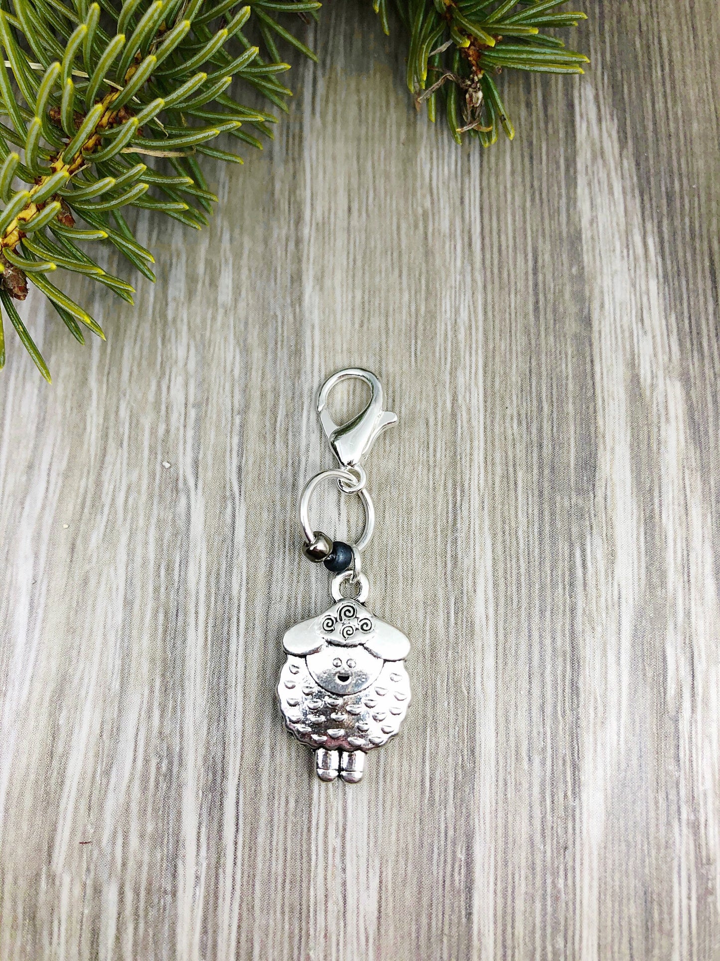 Silver Sheep Charm, Knitting Crochet Accessory, Zipper Pull