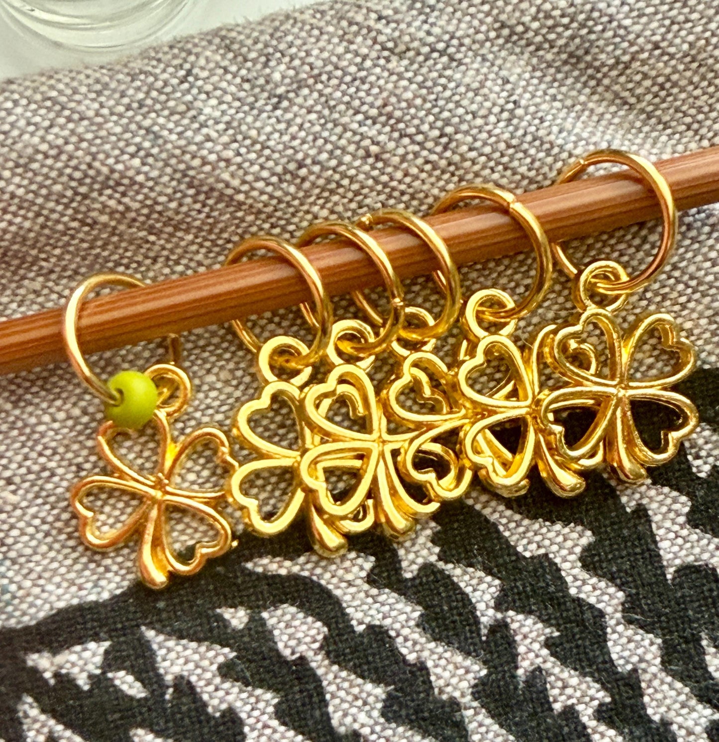 Gold Four Leaf Clovers Stitch Markers, Snag Free Knitting Accessories, Set of 6