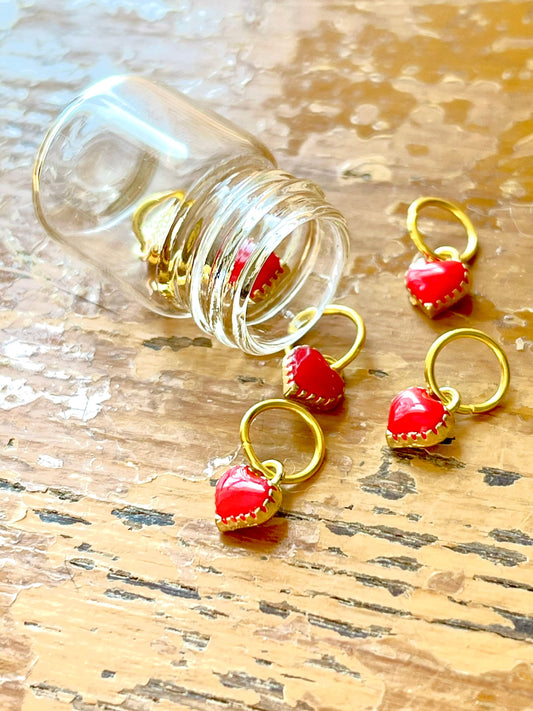 Red Heart Stitch Markers, Snagfree Knitting Rings in Glass Bottle