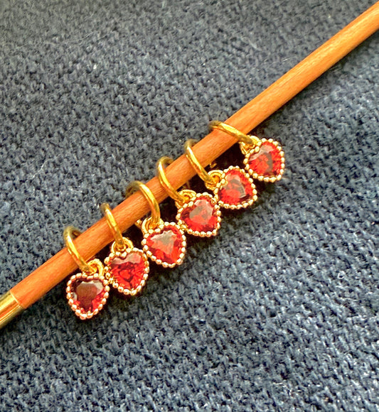 Tiny Shiny Red Heart Stitch Markers, Sock Knitting, Snag Free Accessories, Set of 6
