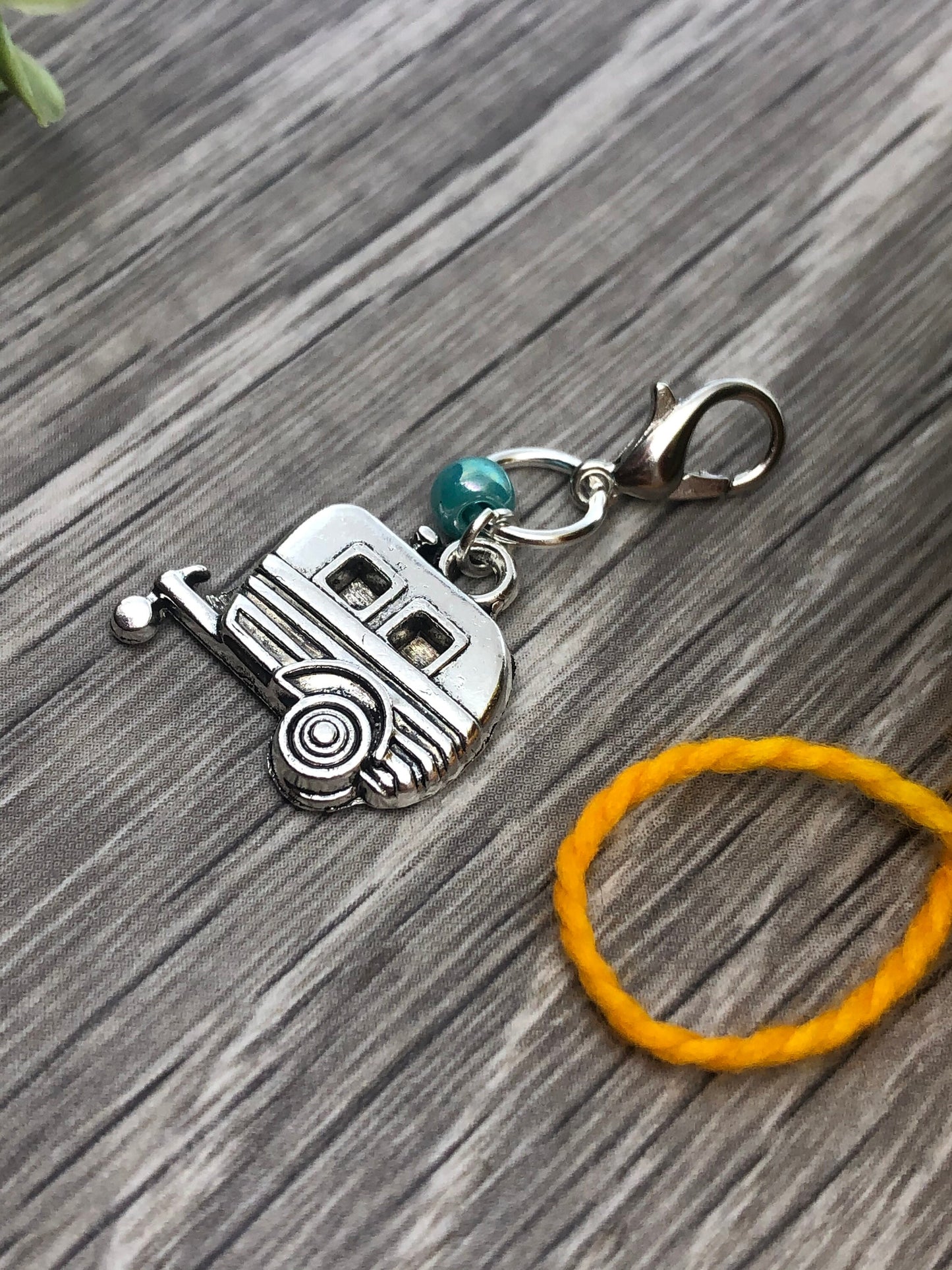 Silver Camper Van Charm, Stitch/Crochet Marker