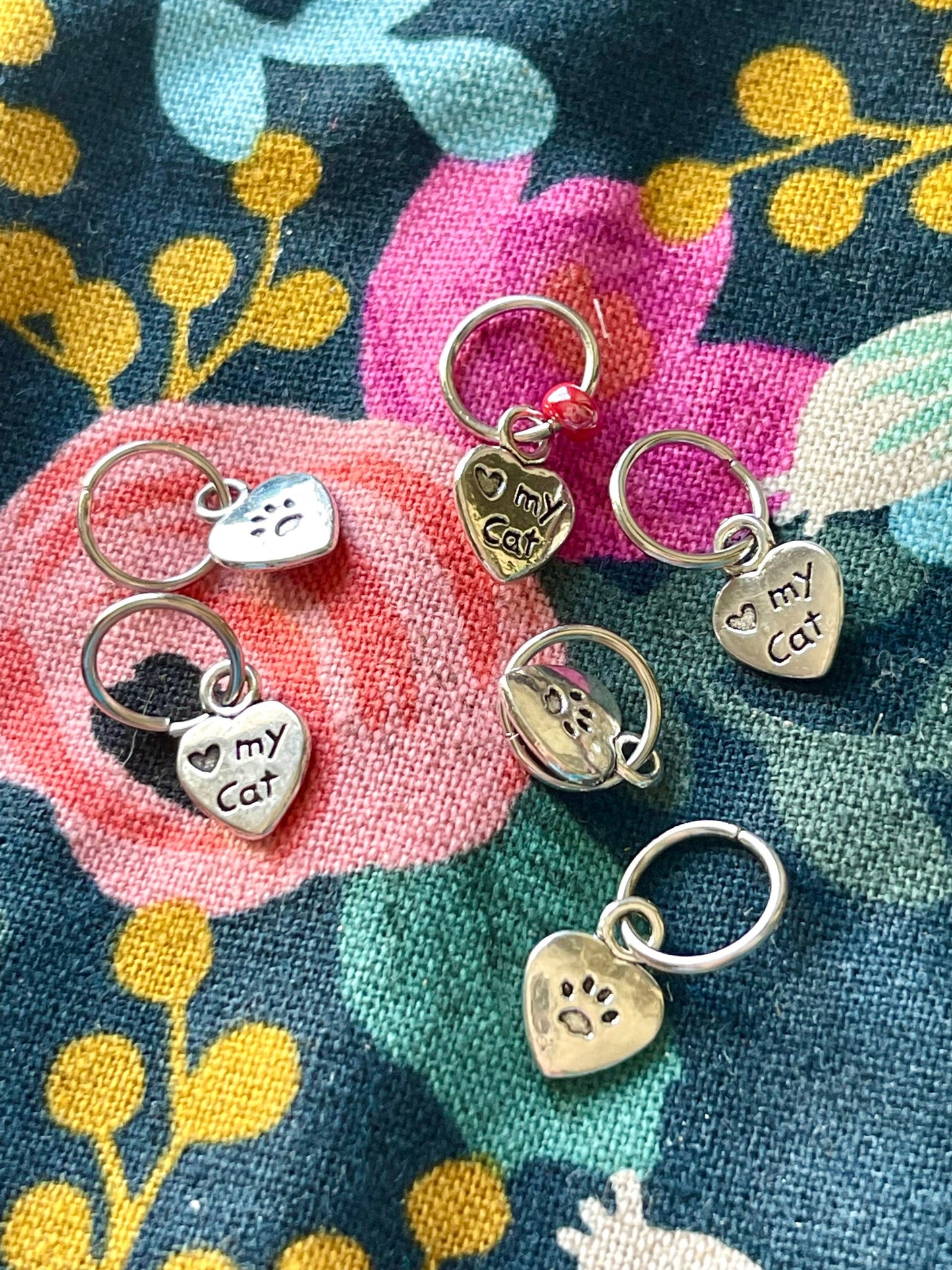 Cat Stitch Markers, Paw & I Love My Cat, Snag Free Knitting Accessories