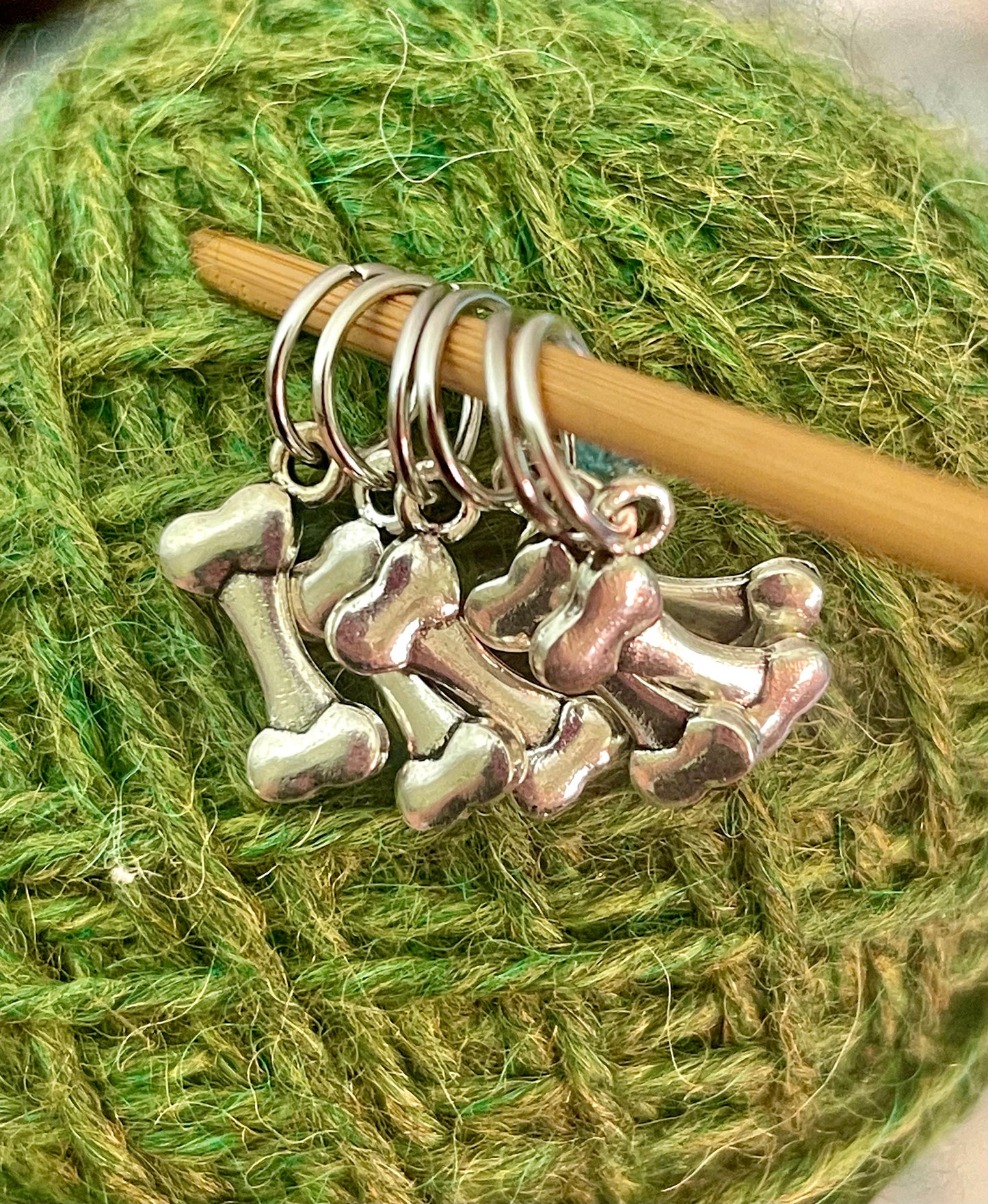 Silver Dog Bone Stitch Markers, Snagless Knit Notions, Set of 6