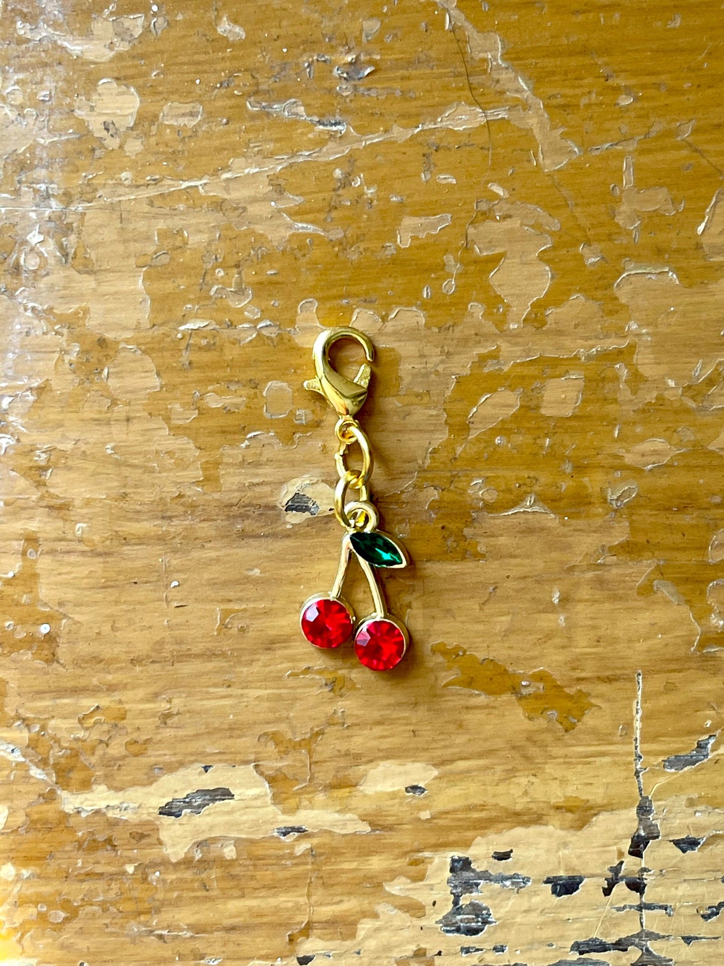 Dangling Cherries Knitting Progress Marker, Zipper Pull