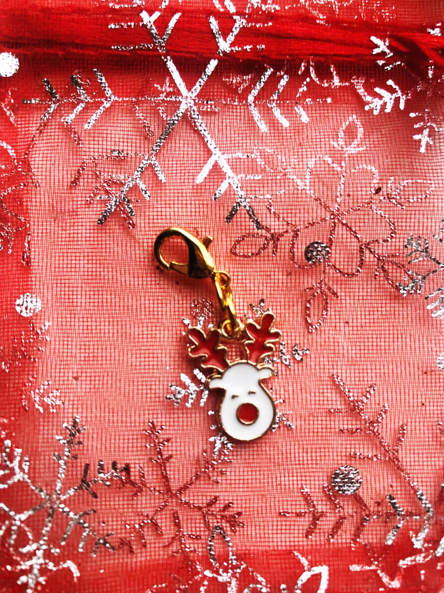 Reindeer Charm with Lobster Clasp, Christmas Knitting Crochet Project Keeper