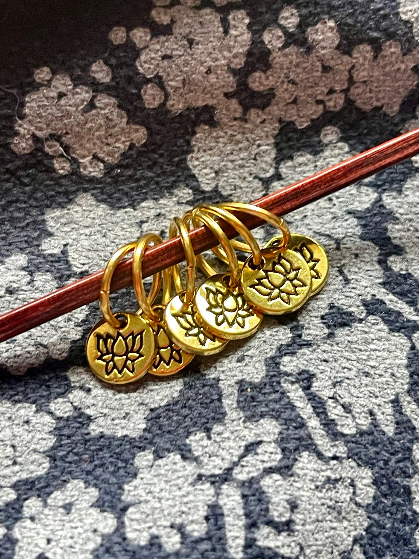 Lotus Gold Stitch Markers, Knitting Notions, Set of 6