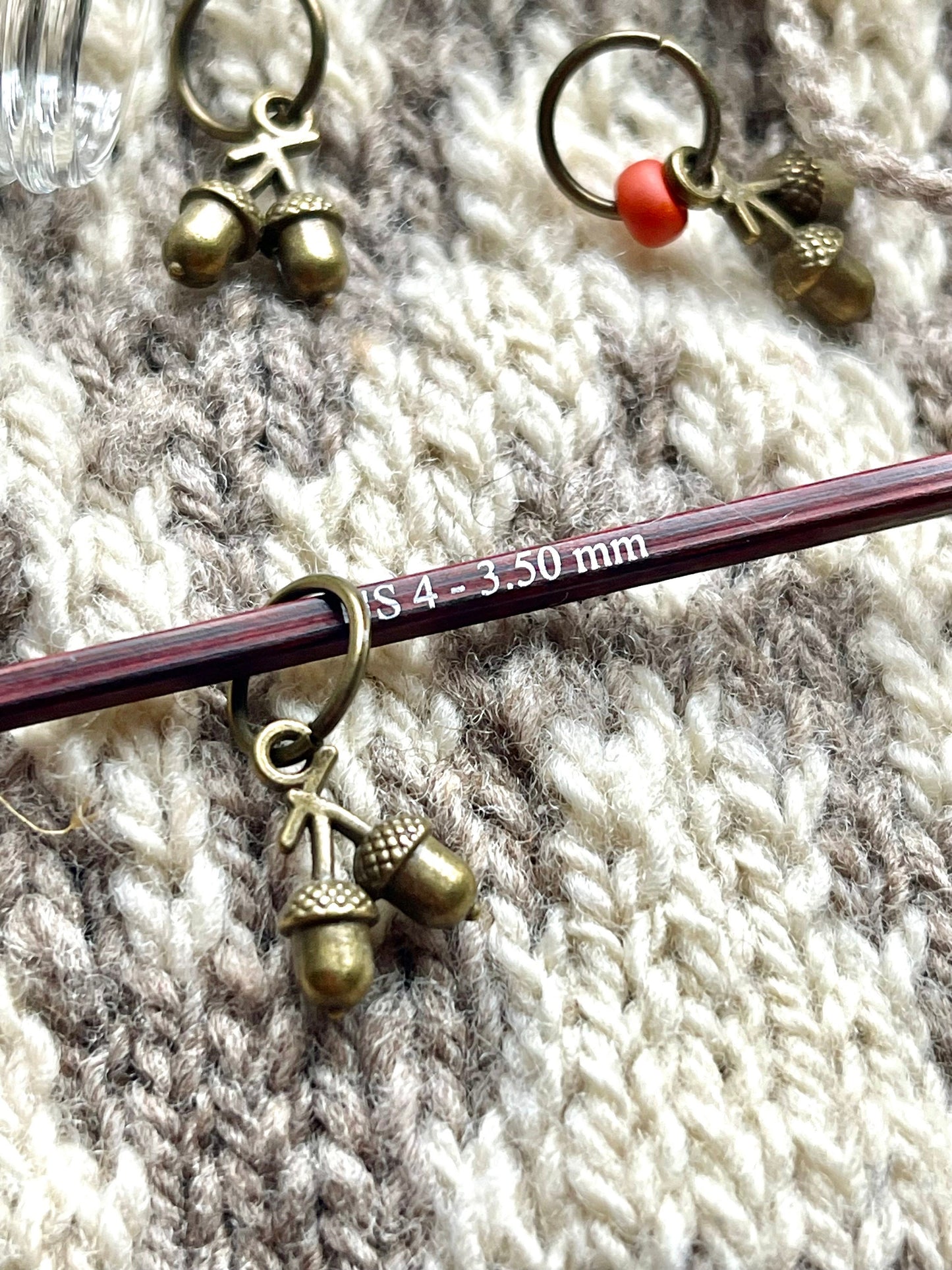 Bronze Double Acorn Snag Free Stitch Markers, Knitting Notions (Set of 6)