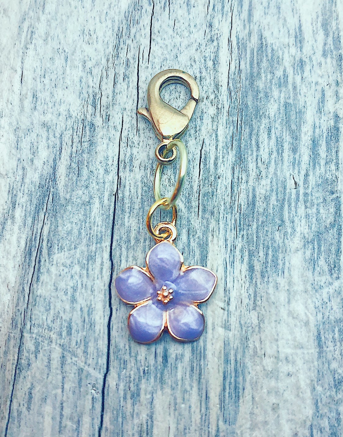 Purple Enamel Flower Stitch Marker, Gold Clasp, Knit Accessory