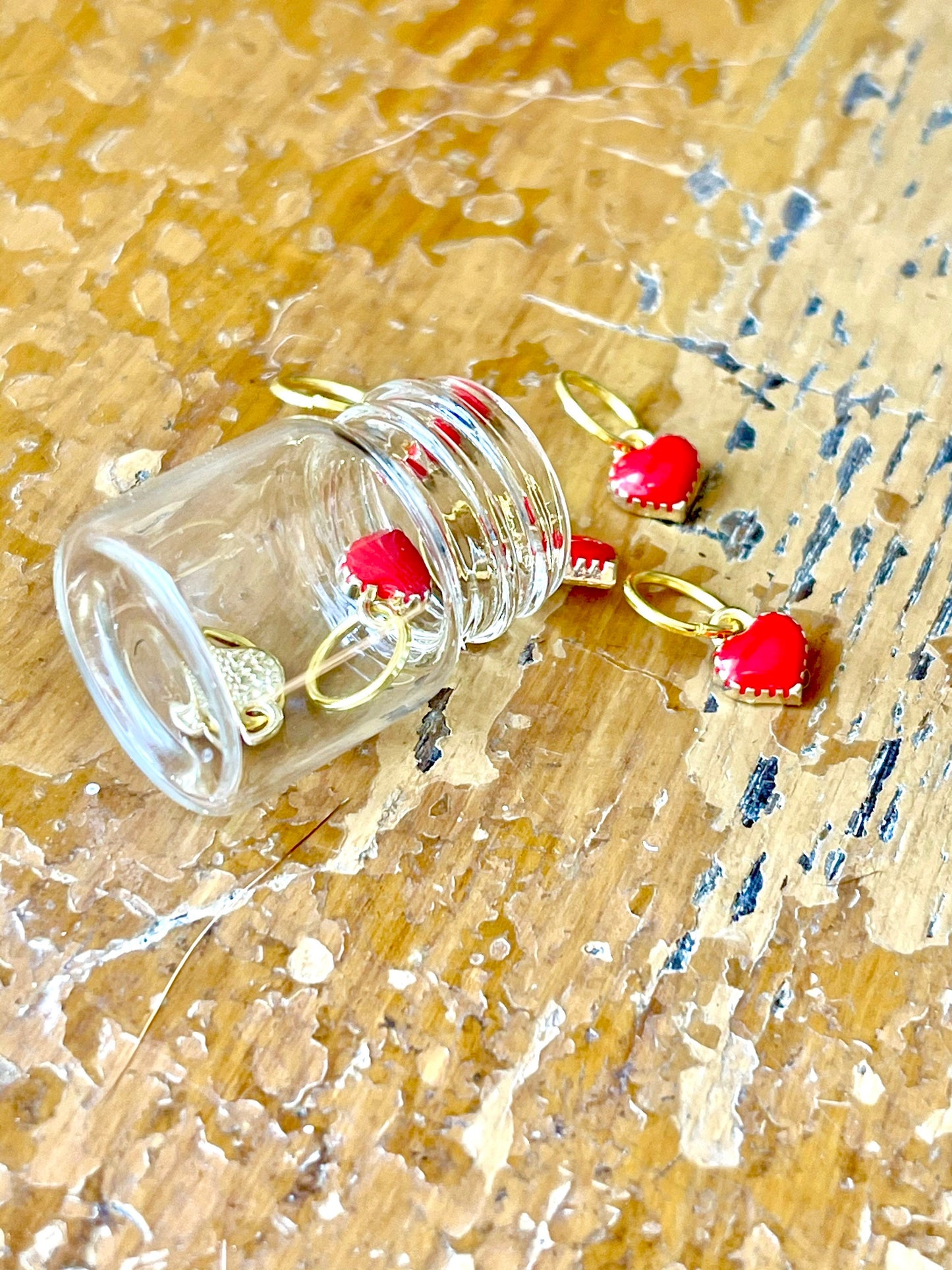 Red Heart Stitch Markers, Snagfree Knitting Rings in Glass Bottle