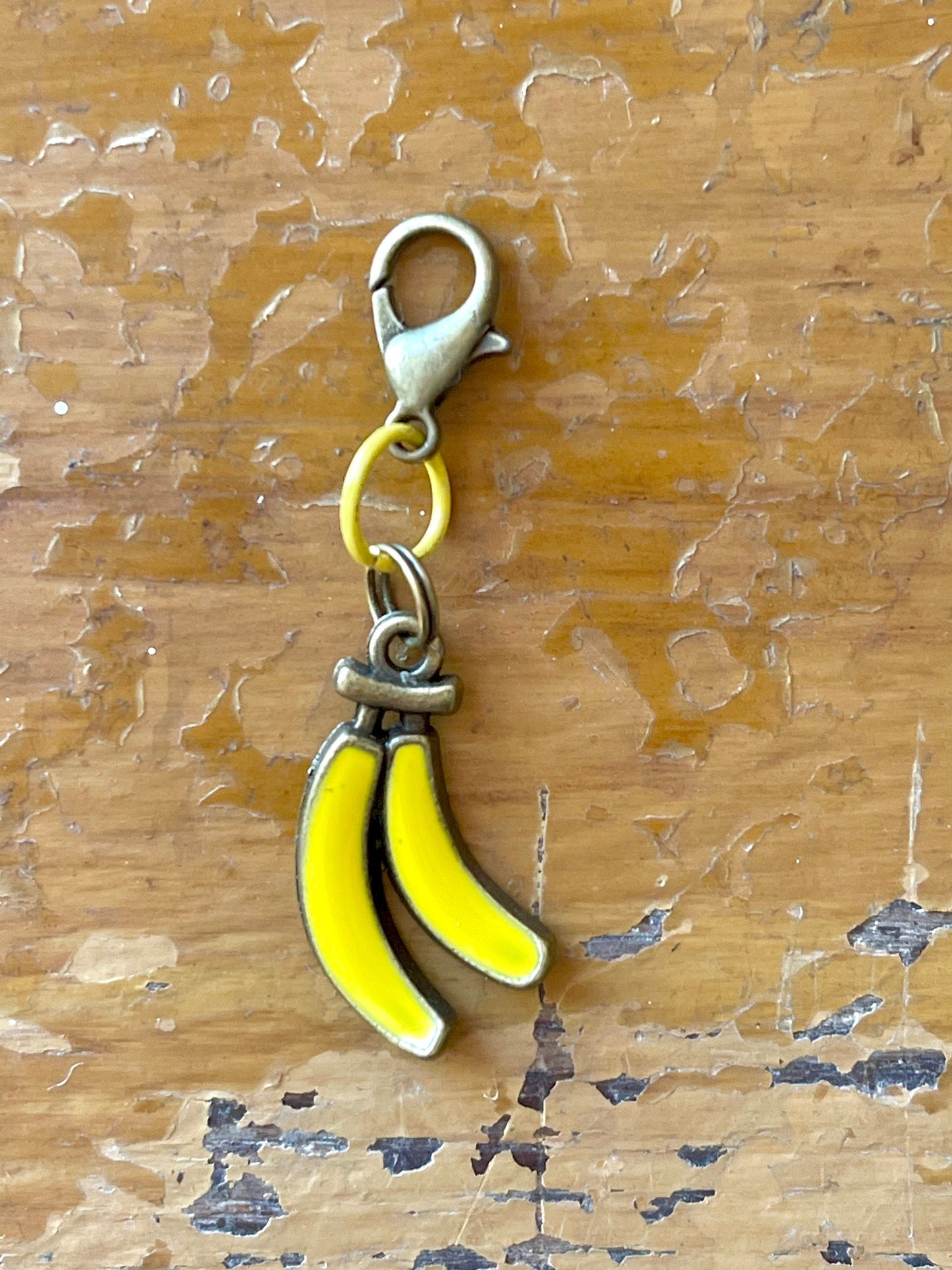 Banana Charm, Bronze Zipper Pull, Knitting Crochet Accessory