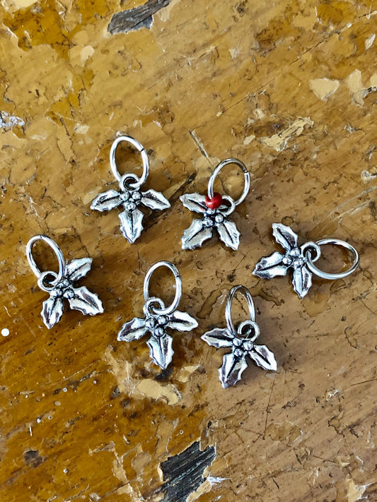 Holly Leaves Snagless Stitch Markers, Knitting Notions, Gifts for Knitters, Knit Markers, Yarn Jewelry