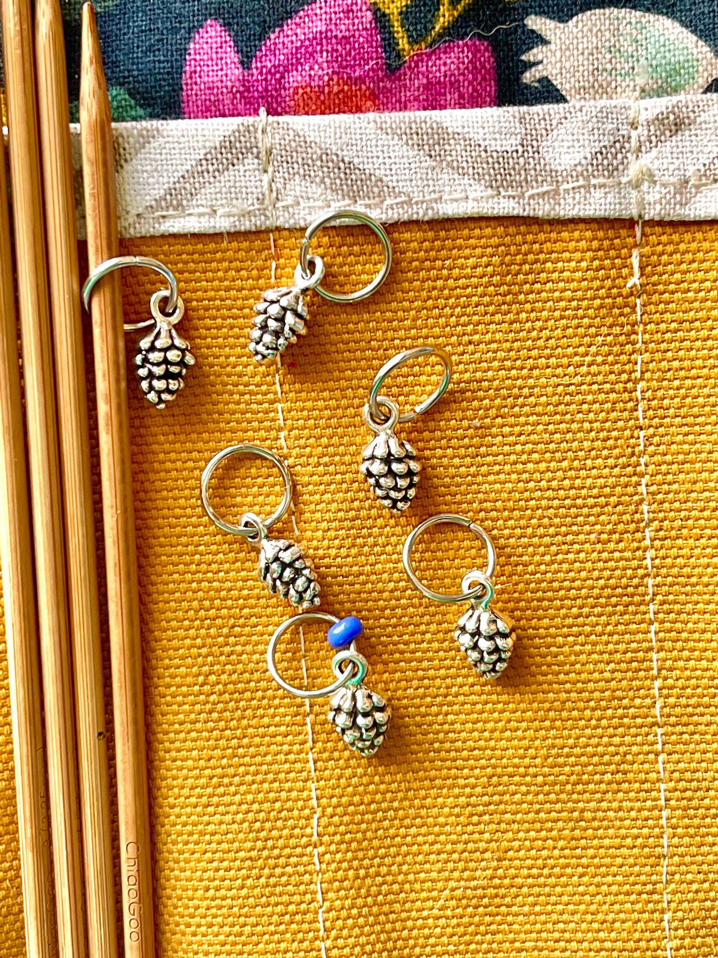 Silver Pine Cone Stitch Markers, Knitting Accessories, Set of 6