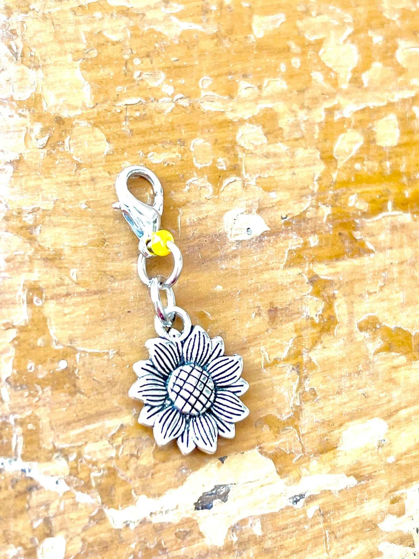 Silver Sunflower Progress Keeper, Knitting Crochet Stitch Marker