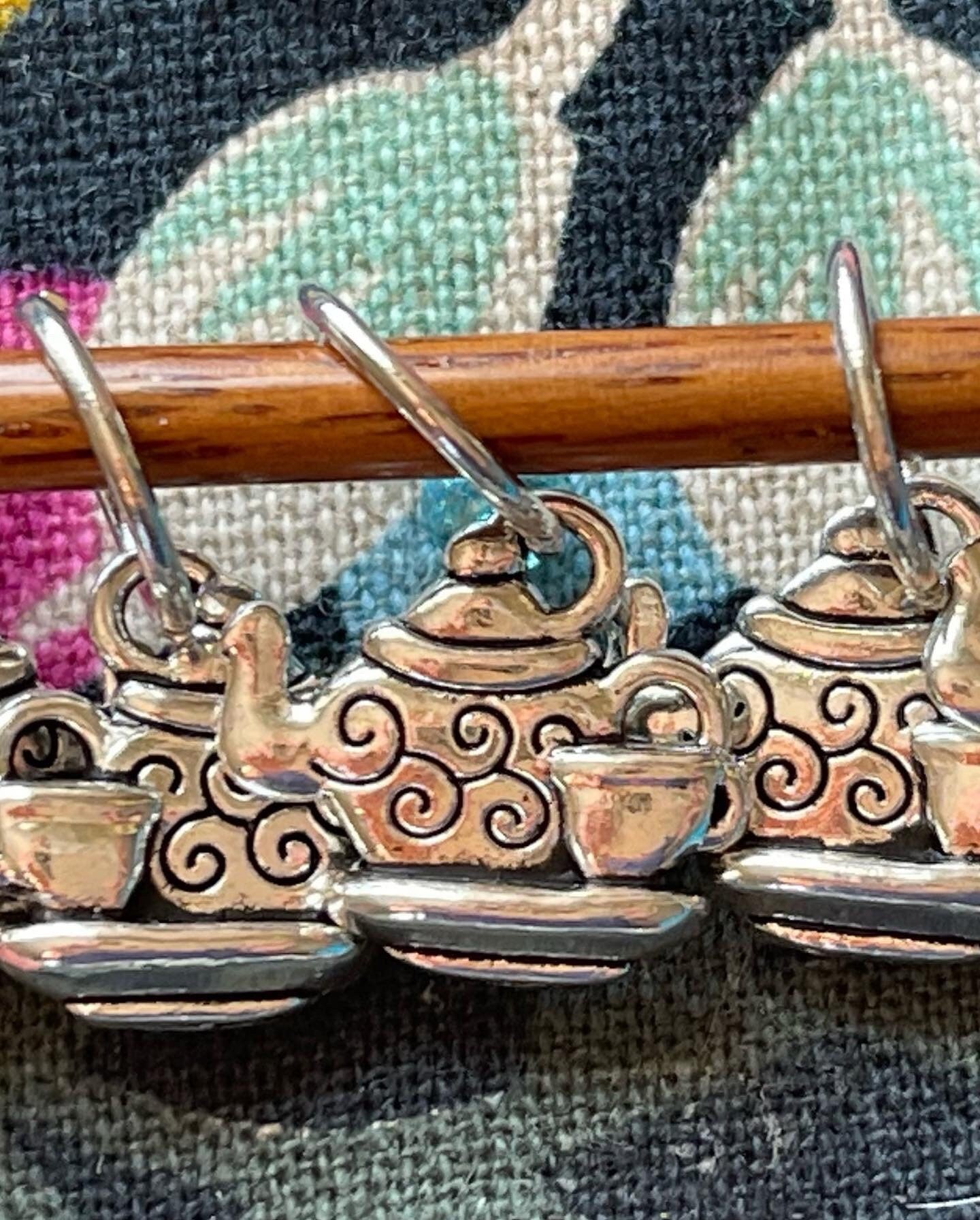 Silver Teapot Stitch Markers, Knitting Accessories, Set of 6