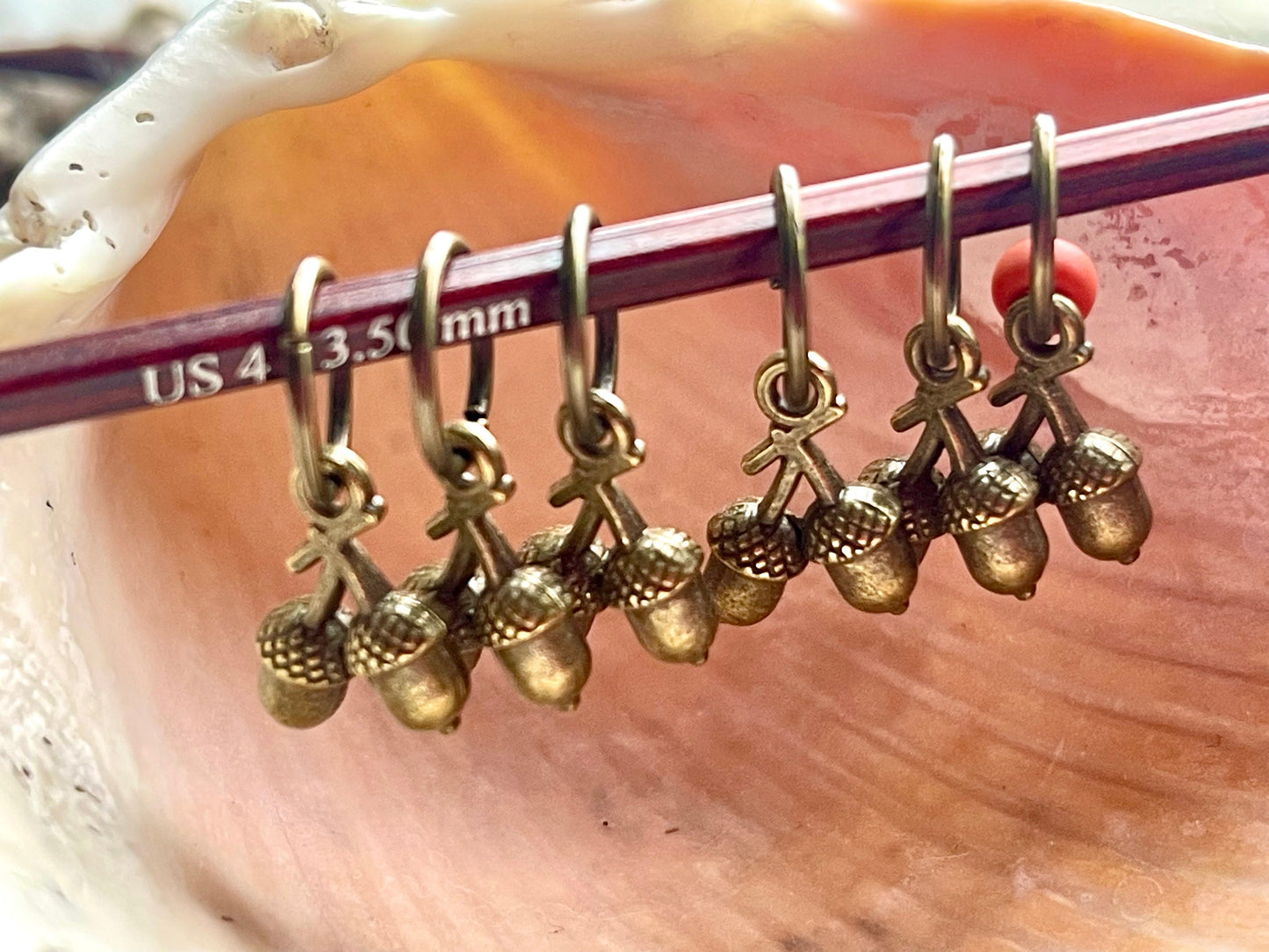 Bronze Double Acorn Snag Free Stitch Markers, Knitting Notions (Set of 6)