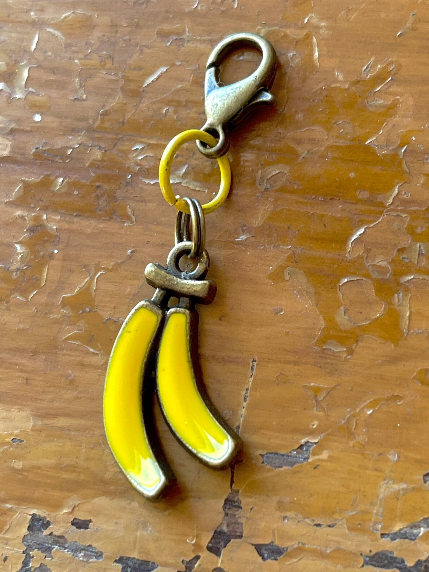 Banana Charm, Bronze Zipper Pull, Knitting Crochet Accessory