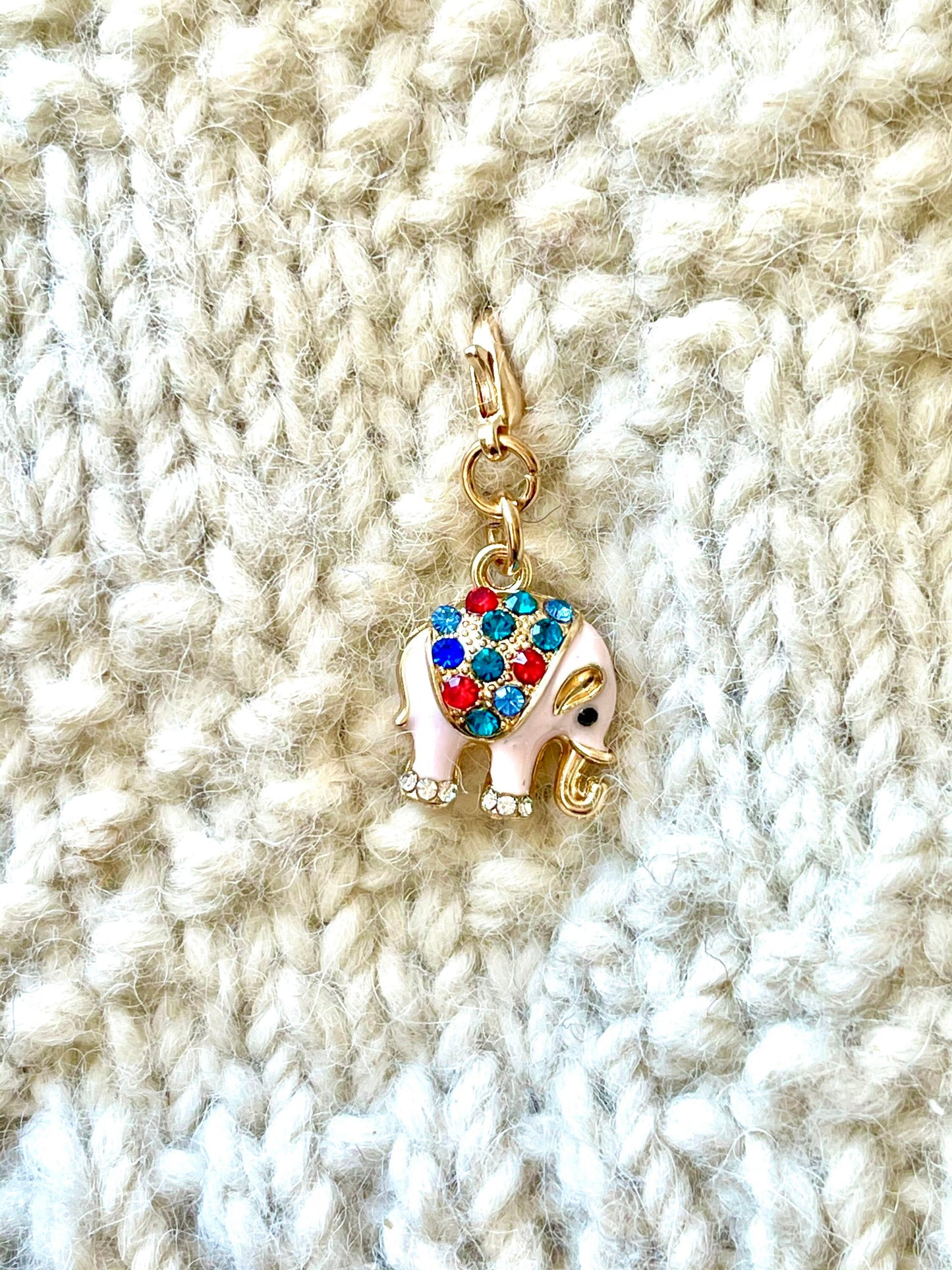 Rhinestone Elephant Zipper Pull, Knitting Crochet Progress Keeper