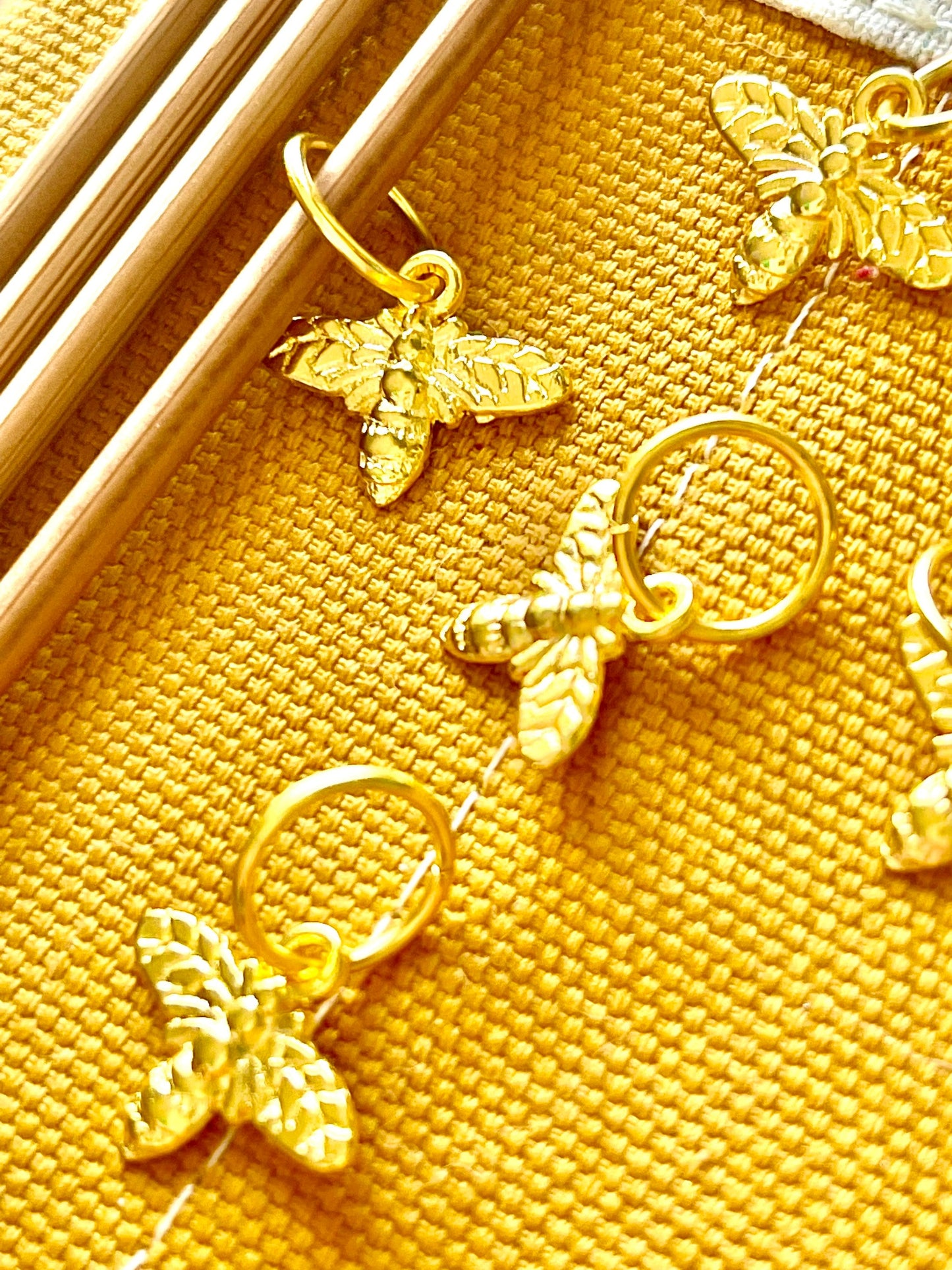 Gold Honey Bee Snagfree Stitch Markers, Knitting Progress Keepers