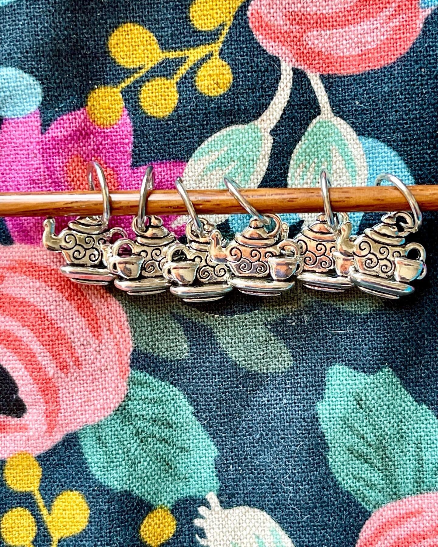 Silver Teapot Stitch Markers, Knitting Accessories, Set of 6
