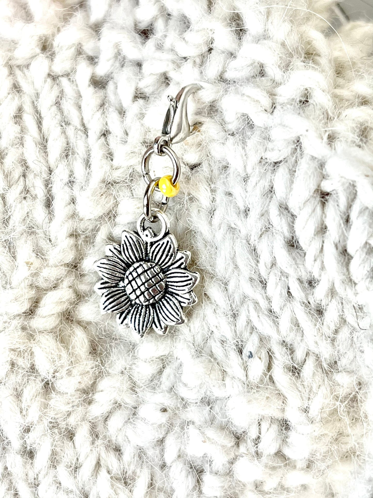 Silver Sunflower Progress Keeper, Knitting Crochet Stitch Marker