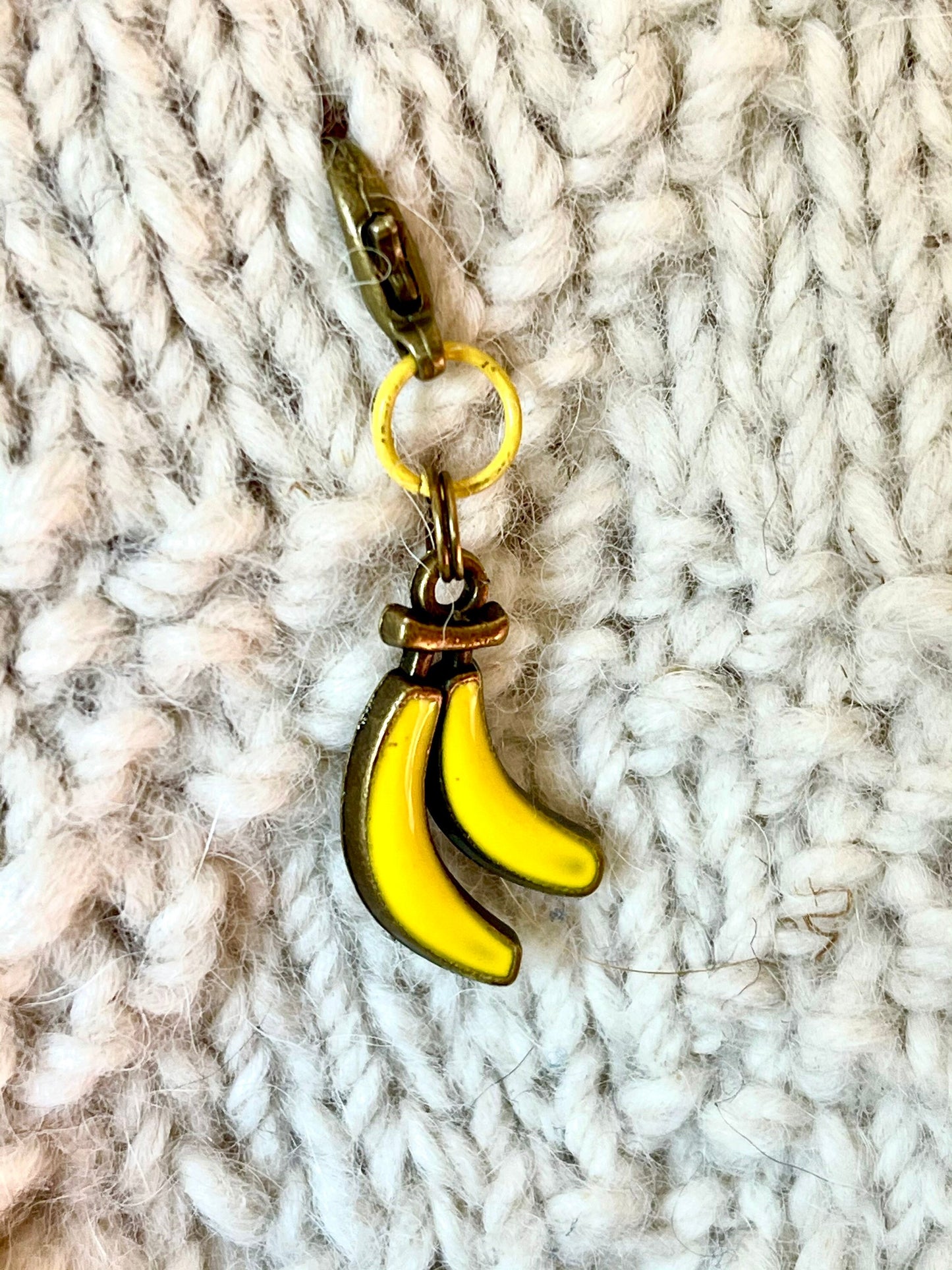 Banana Charm, Bronze Zipper Pull, Knitting Crochet Accessory