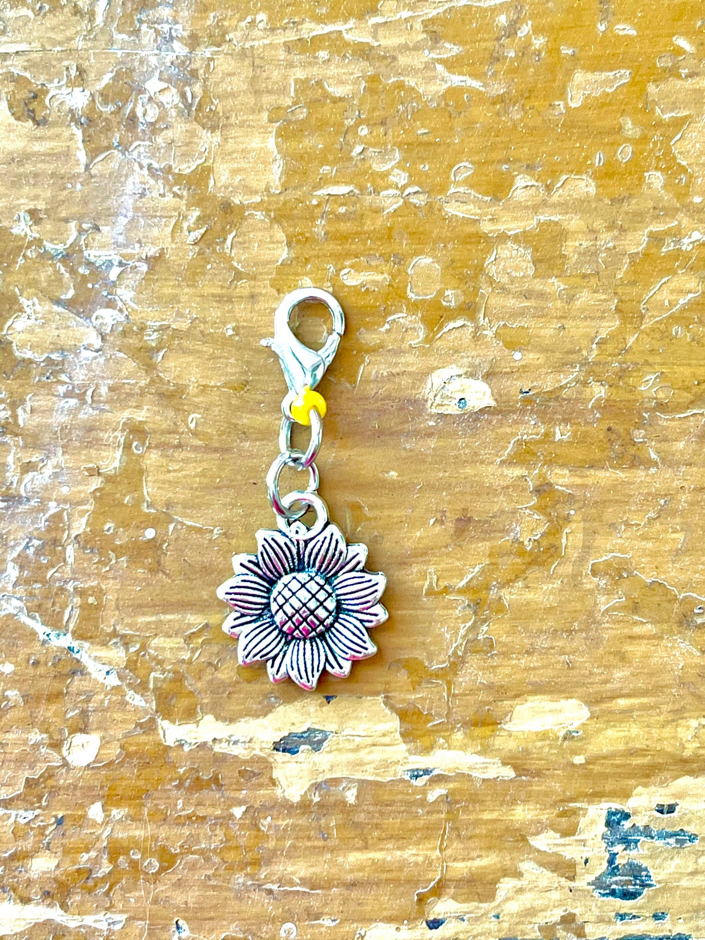 Silver Sunflower Progress Keeper, Knitting Crochet Stitch Marker