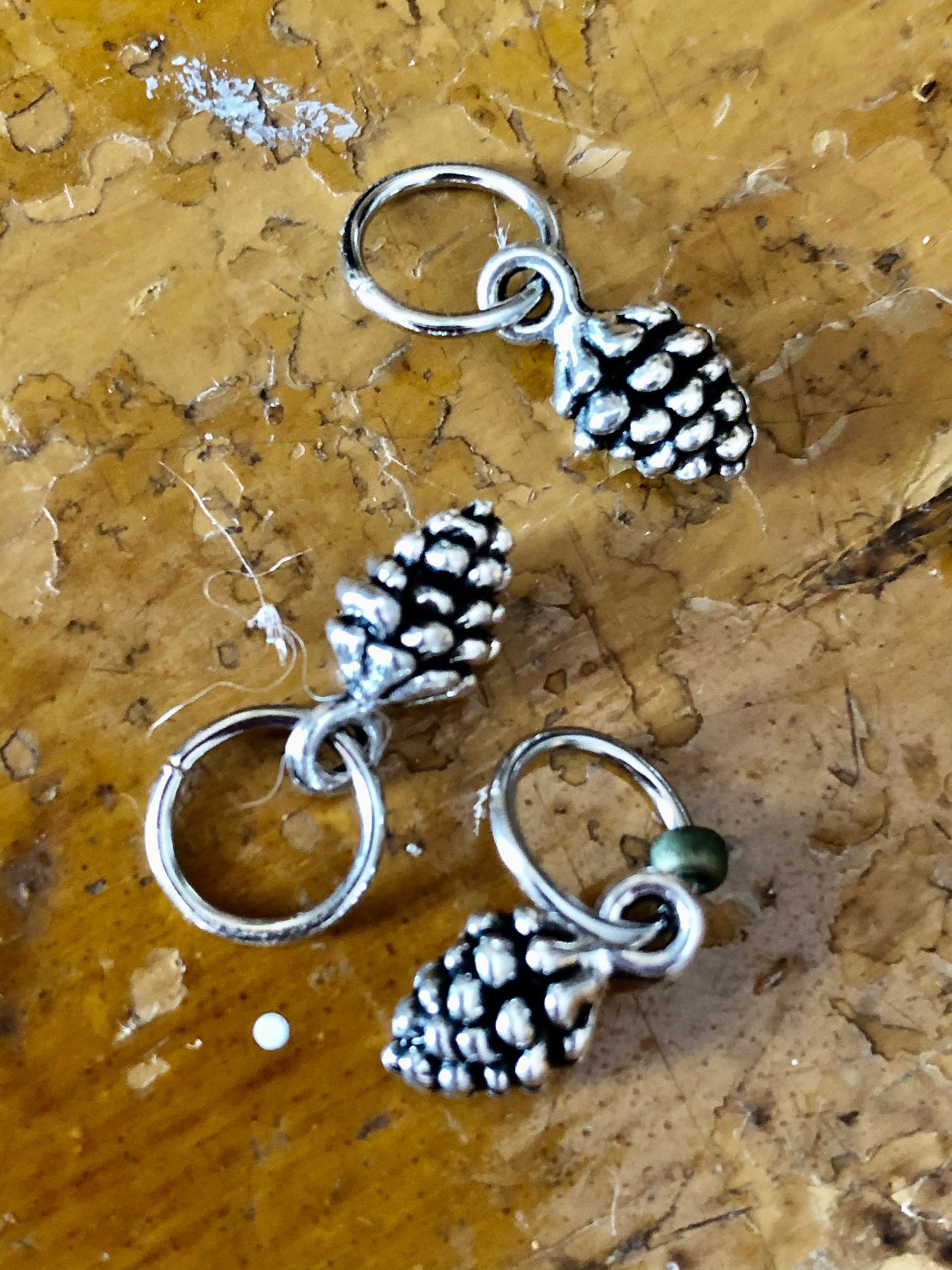 Silver Pine Cone Stitch Markers, Knitting Accessories, Set of 6