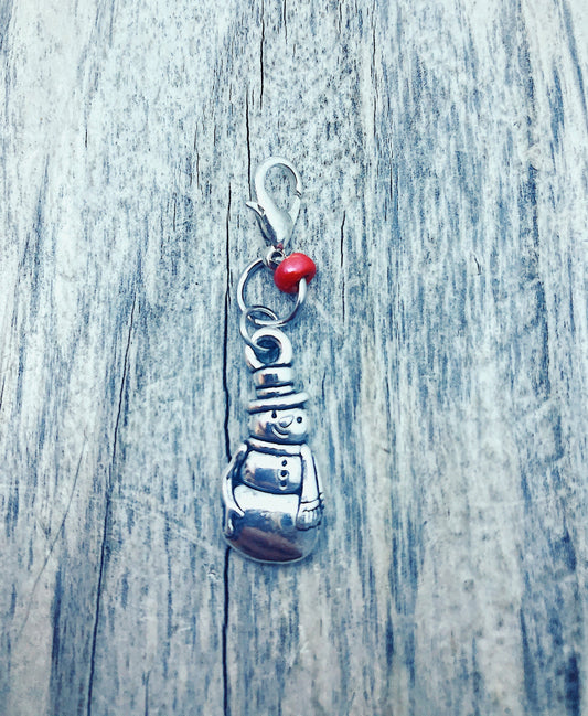 Snowman Charm Progress Keeper, Silver Stitch Marker with Clasp