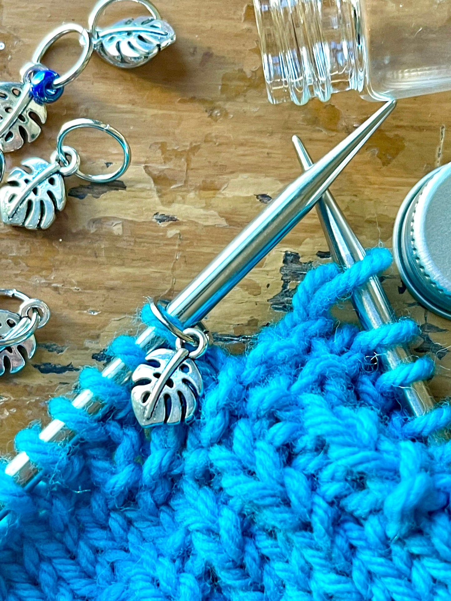 Silver Leaf Stitch Markers, Knitting Accessories Gift