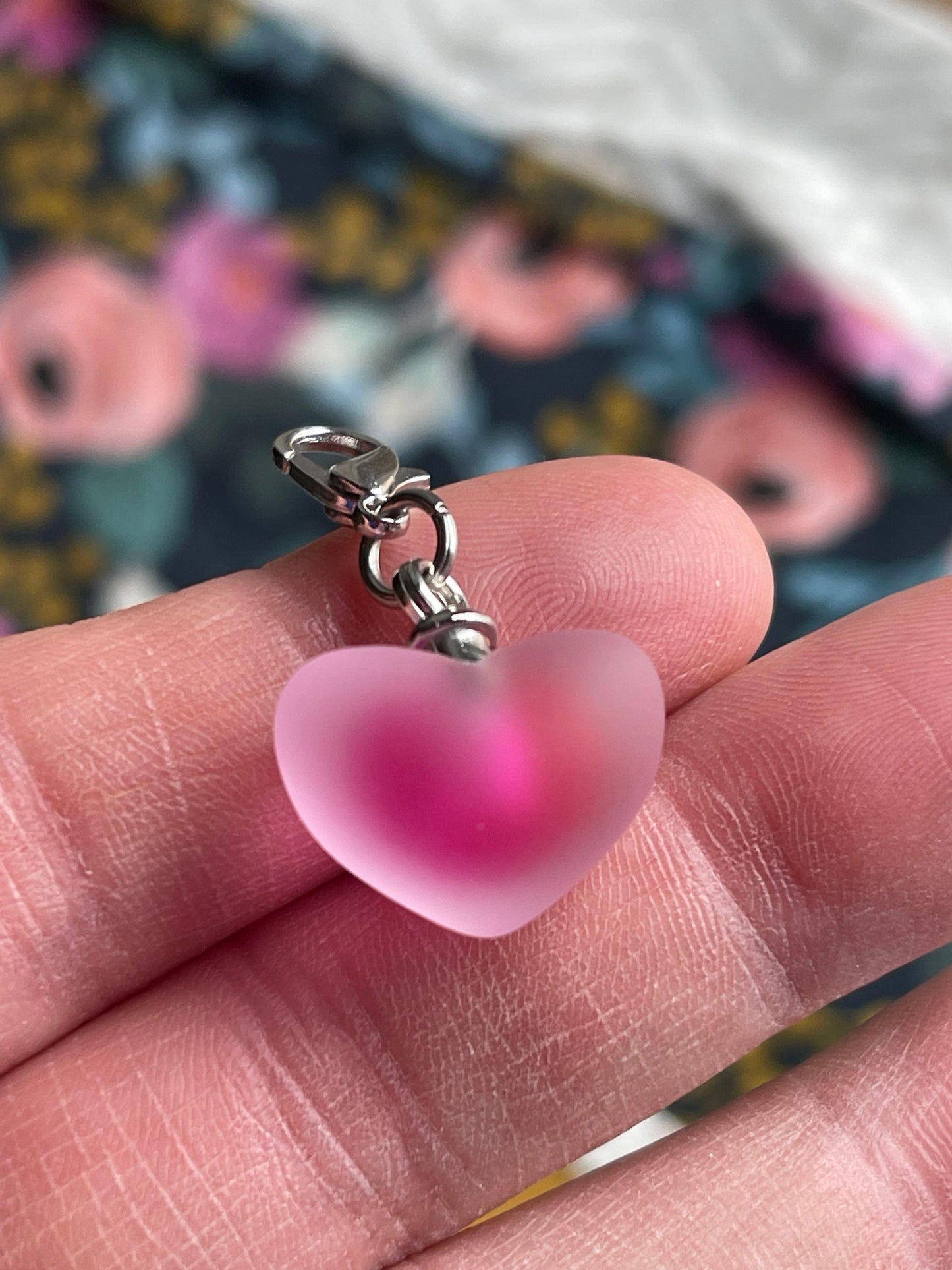 Frosted Resin Heart Charm, Knitting Progress Keeper, Zipper Pull