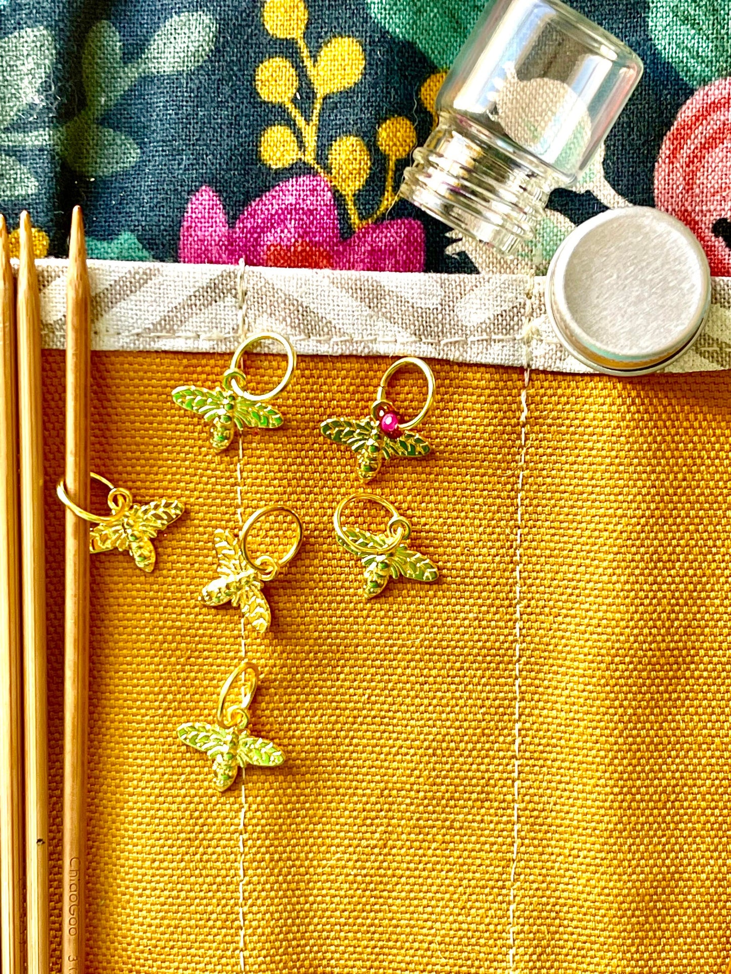 Gold Honey Bee Snagfree Stitch Markers, Knitting Progress Keepers