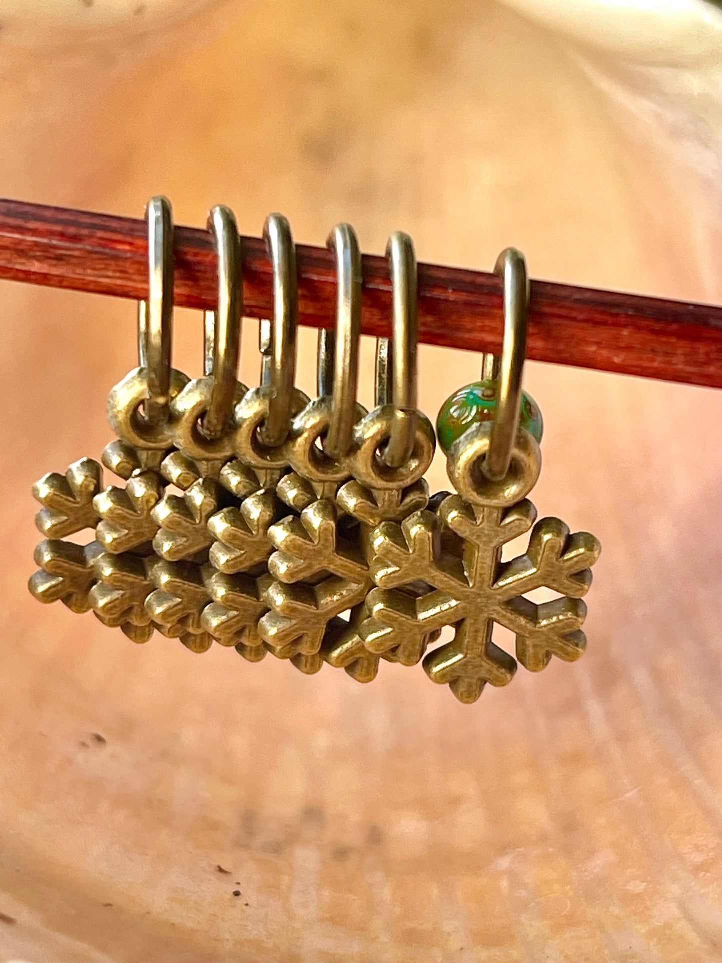Bronze Snowflakes Stitchmarkers, Snagfree Progress Keepers, Knitting Accessories, Holiday Christmas Knits, Yarn Jewelry Knitters