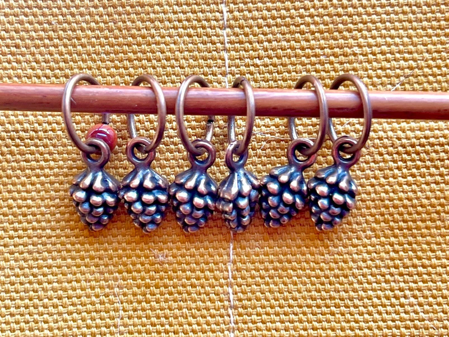 Antique Copper Pine Cone Stitch Markers, Knitting Accessories (Set of 6)