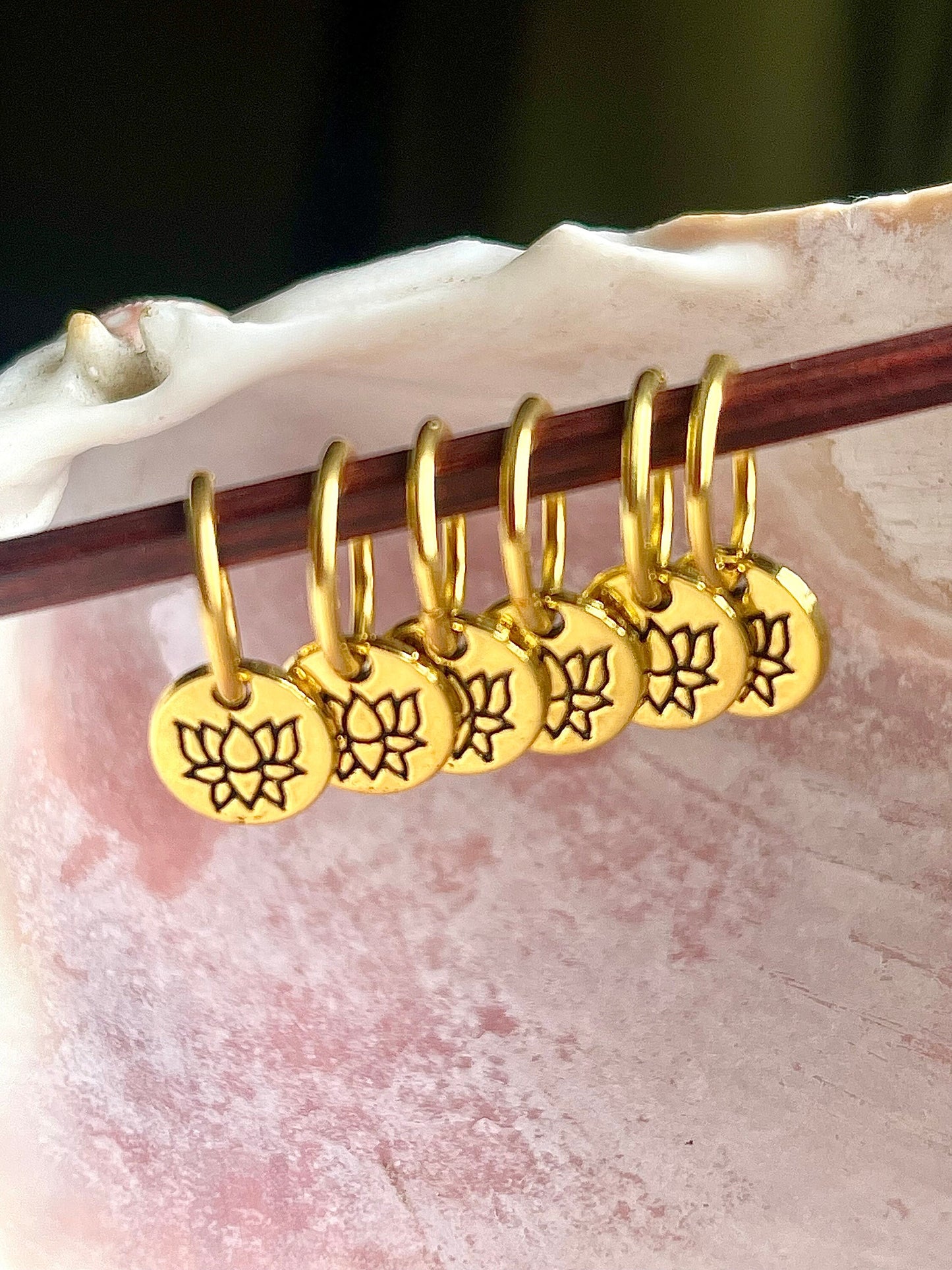 Lotus Gold Stitch Markers, Knitting Notions, Set of 6