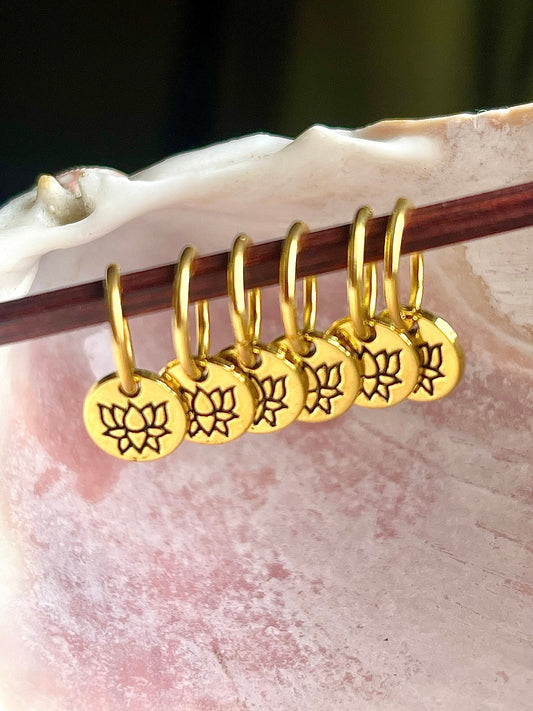 Lotus Gold Stitch Markers, Knitting Notions, Set of 6