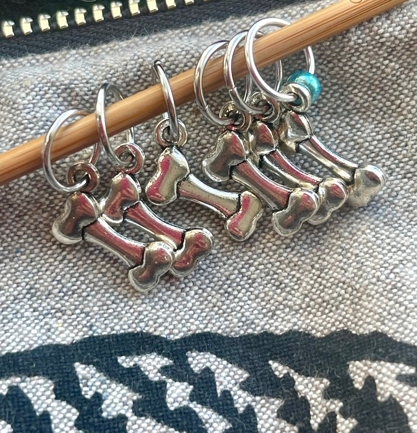 Silver Dog Bone Stitch Markers, Snagless Knit Notions, Set of 6