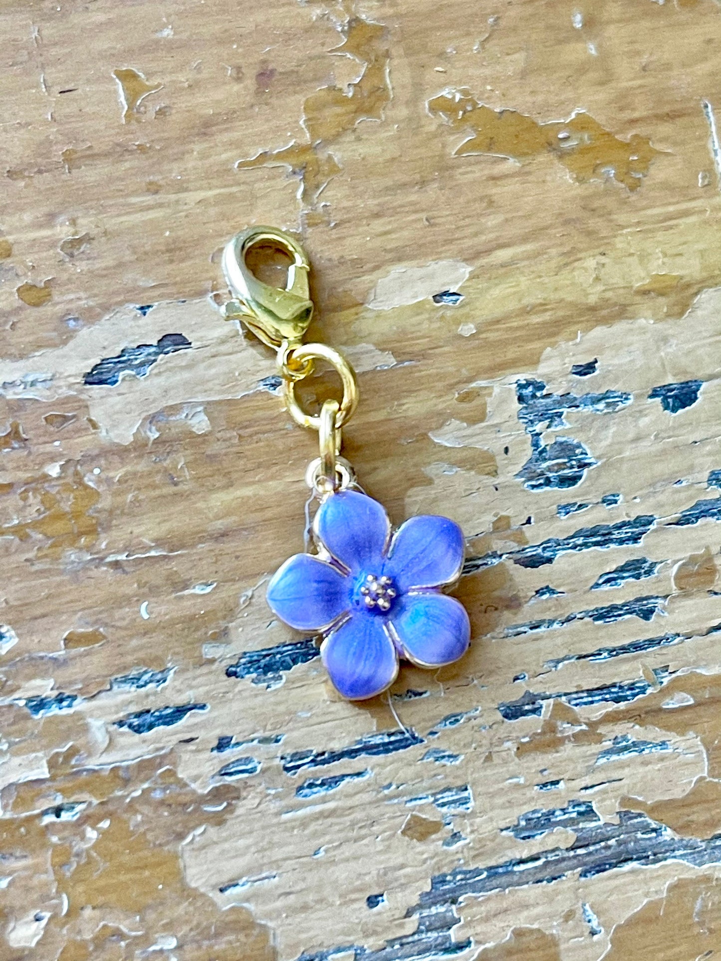 Purple Enamel Flower Stitch Marker, Gold Clasp, Knit Accessory