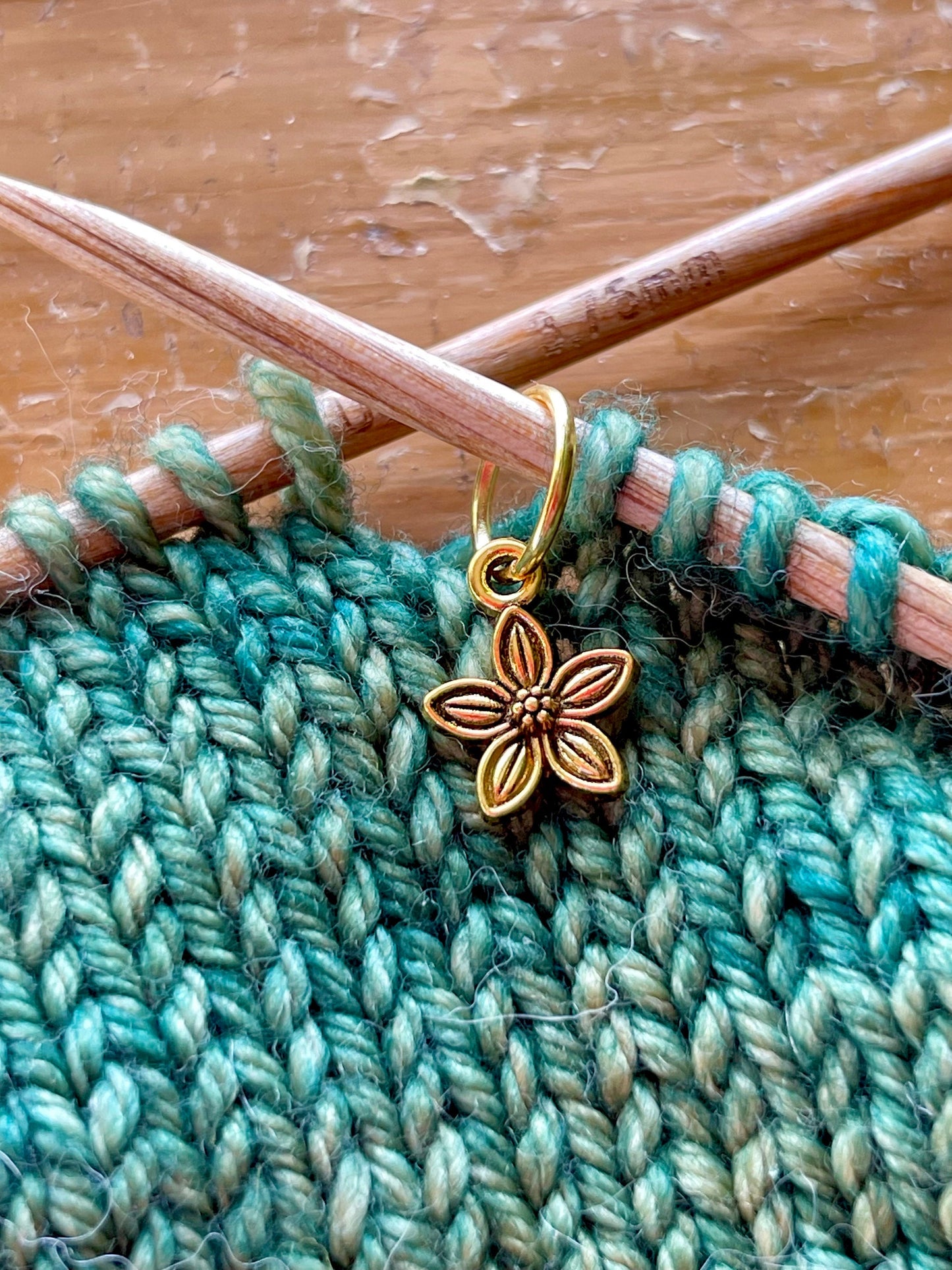 Antique Gold Flower Stitch Markers, Knitting Accessories, Set of 6