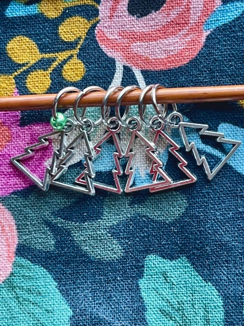 Silver Christmas Tree Knitting Stitch Markers, Set of 6