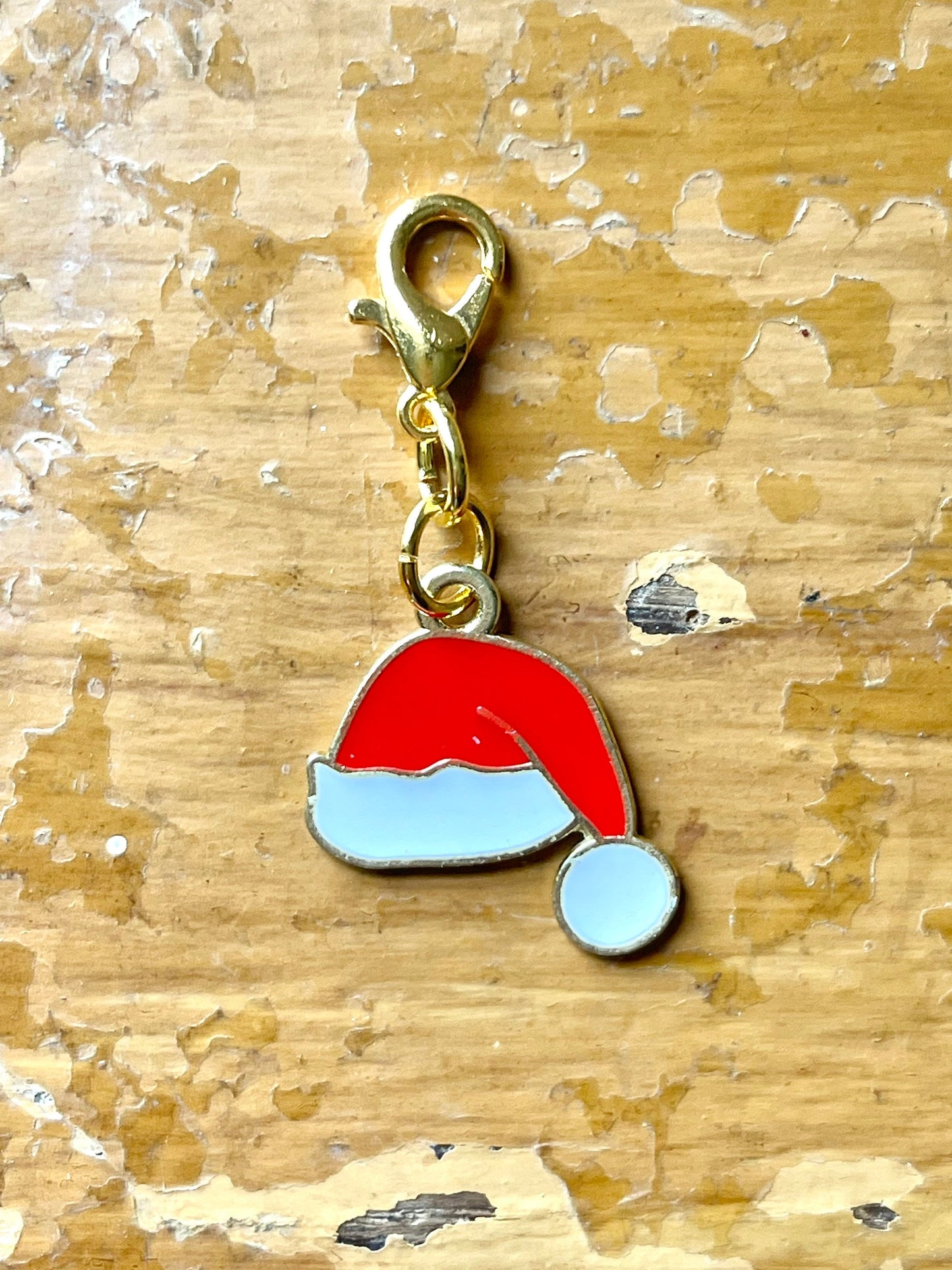 Santa Hat Zipper Pull, Christmas Stitch Marker, Project Bag Charm